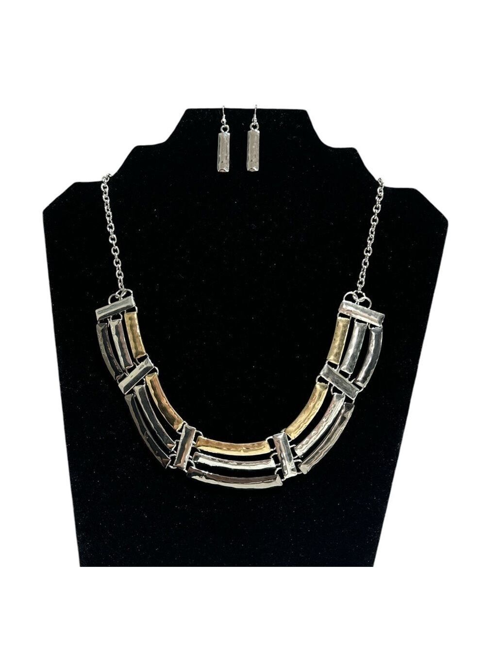 Mixed Metal Statement Necklace and Earring Set